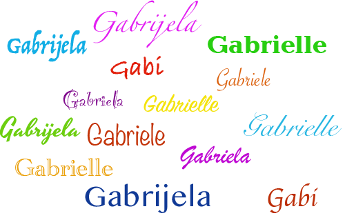 Name Gabriele is written in many different ways in many different languages, in different colors, and in different writing types. 